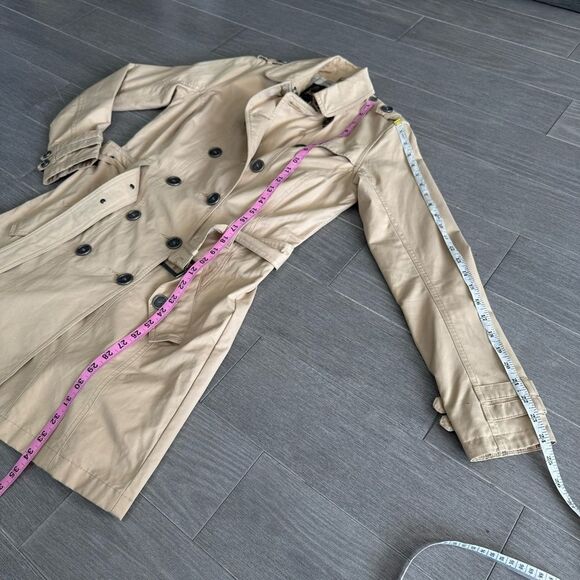 Barbour Tartan Tay Trench Coat In Beige Cream 4 Double Breasted Classic Preppy - Picture 14 of 16